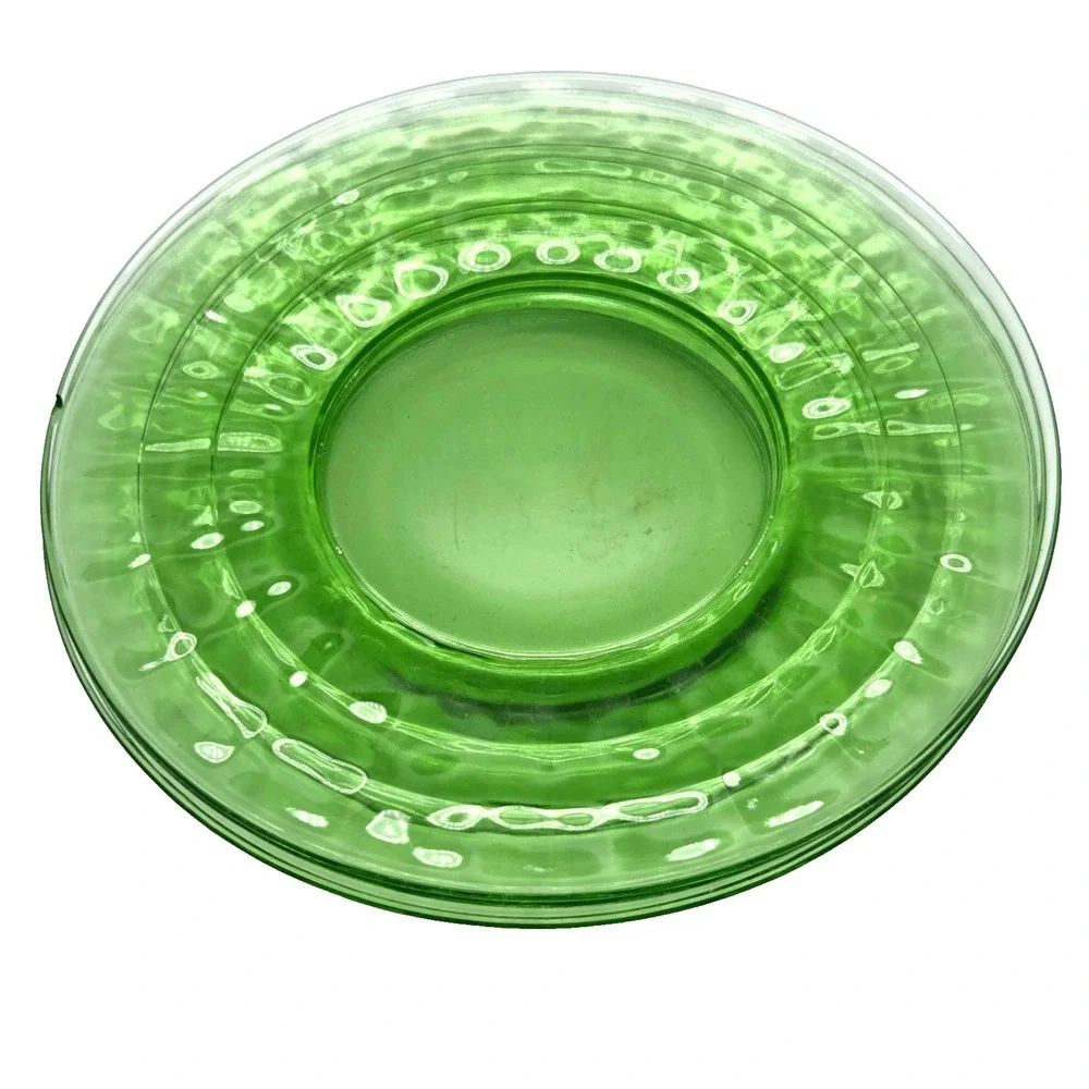 (4) Anchor Hocking Block Optic Green Uranium Depression Glass 8
